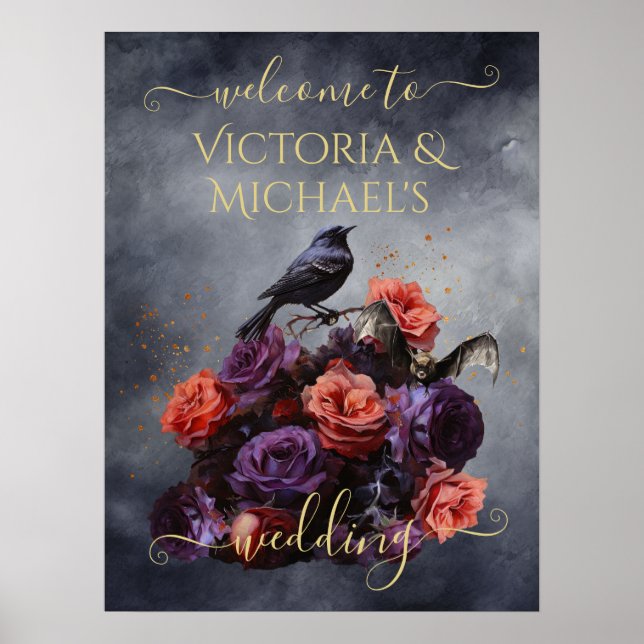 Affiche Bouquet mariage gothique vampire chauve-souris moo (Devant)