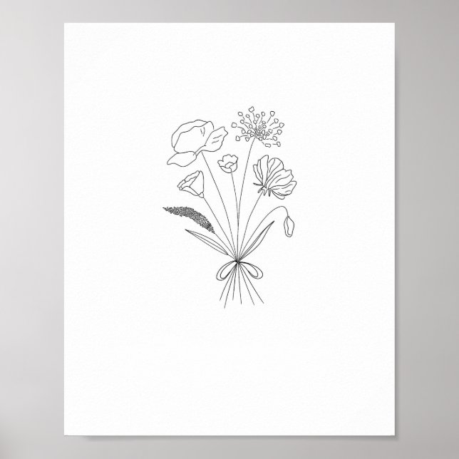 Affiche Bouquet noir et blanc, fleurs, floral (Devant)