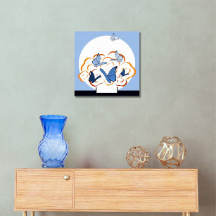 Affiche Bouquet orange et Carré battement papillon bleu