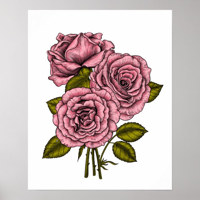 Affiche Bouquet rose roses (Devant)
