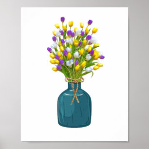 Affiche Bouquet Tulip dans Vase couleur Cyano