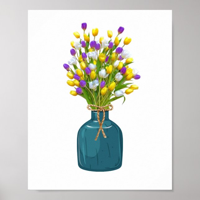 Affiche Bouquet Tulip dans Vase couleur Cyano (Devant)