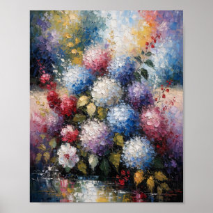 Affiche Bouquet vibrant d'hortensias d'été à l'huile à for