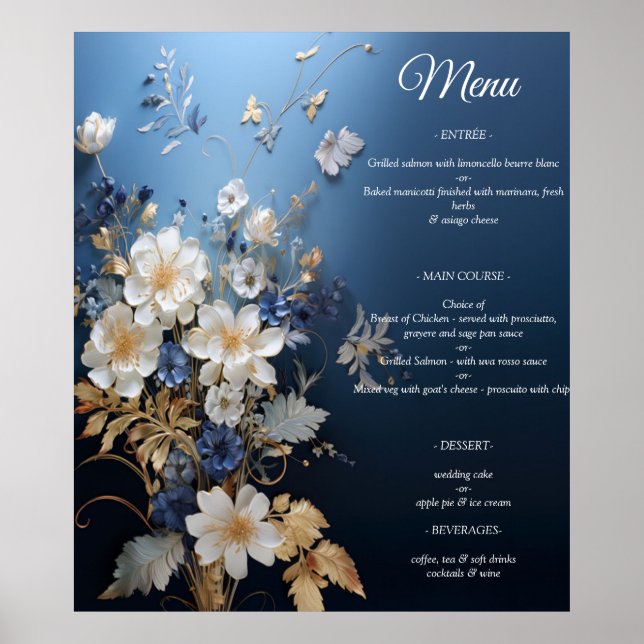 Affiche Bouquets de Silky Blue-White et Gold Edges (Devant)