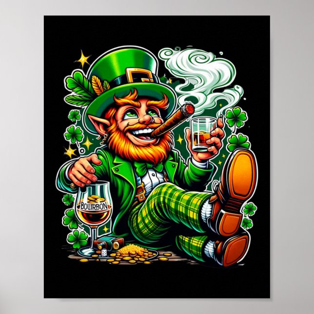 Affiche Bourbon et cigares de la Saint-Patrick du Leprecha (Devant)