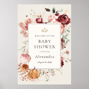 Affiche Bourgogne Autumn Florals Baby shower Bienvenue