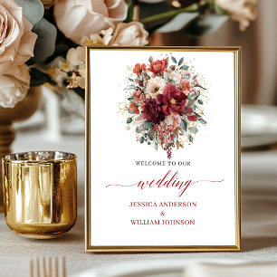 Affiche Bourgogne Bohème Automne Fleurs Mariage Table de B