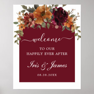 Affiche Bourgogne Brûlé Orange Floral Arch Mariage Bienven