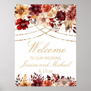 Affiche Bourgogne Burnt Orange Cream Floral Mariage Bienve