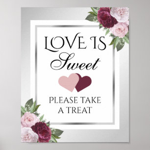 Affiche Bourgogne et argent L'amour floral est Mariage dou