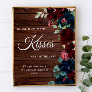 Affiche Bourgogne et Bleu Marine Bois Combien de Baisers P