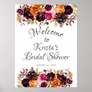 Affiche Bourgogne et orange floral Bienvenue Bridal Shower