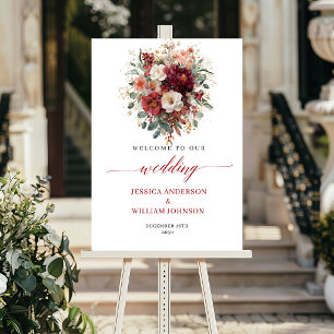 Affiche Bourgogne Eucalyptus Boho Automne Floral Mariage