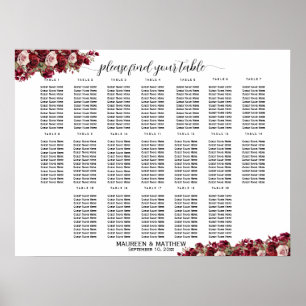 Affiche Bourgogne Floral 19 Tables Siège Mariage