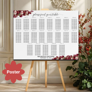 Affiche Bourgogne Floral 21 Tables Siège Mariage