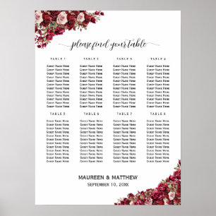 Affiche Bourgogne Floral 8 Tables Siège Mariage