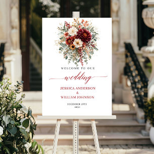 Affiche Bourgogne Floral Boho Verdure Mariage Bienvenue