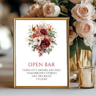 Affiche Bourgogne Floral Élégant Bar à Fleurs de Table Ouv