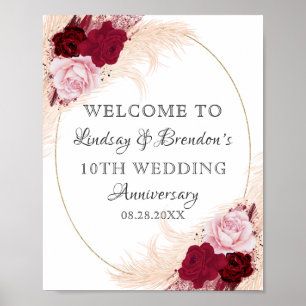 Affiche Bourgogne Floral Mariage Anniversaire Pampas Bienv