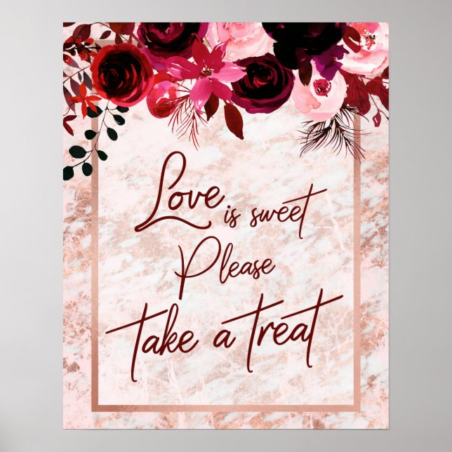Affiche Bourgogne Floral & Rose Gold Love is Sweet Treat (Devant)