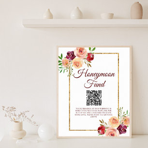 Affiche Bourgogne Gold Floral Automne Mariage Honeymoon Fu
