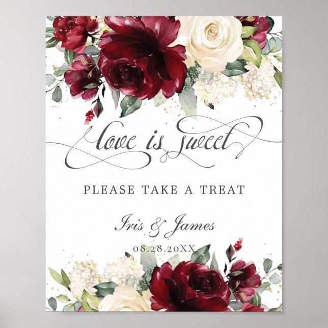 Affiche Bourgogne Ivoire Floral Love is Sweet Take a Treat (Devant)