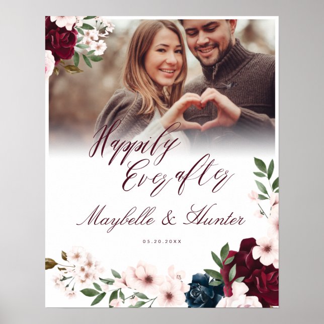 Affiche Bourgogne Marine Floral Photo Pour Toujours Heureu (Devant)