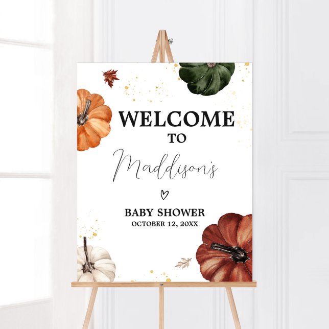 Affiche Bourgogne Minimaliste Automne Citrouille Bienvenue (Minimalist Autumn Pumpkin Baby Shower Welcome Sign)