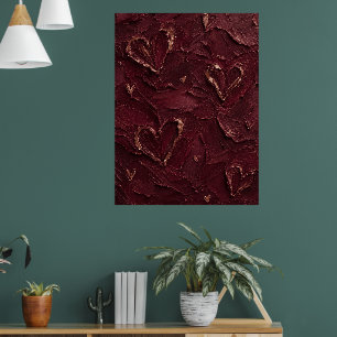 Affiche Bourgogne & Or Rose Coeur Texturé Abstrait