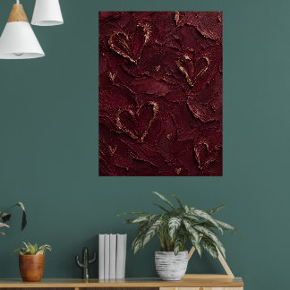 Affiche Bourgogne & Or Rose Coeur Texturé Abstrait