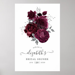 Affiche Bourgogne prune et floral argenté