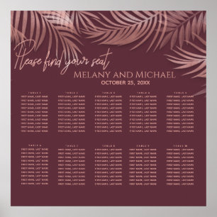 Affiche Bourgogne rose feuille d'or tropical feuilles roma
