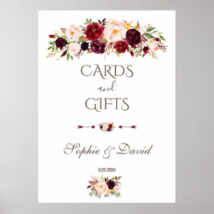 Affiche Bourgogne Rouge Marsala Floral Cartes & Cadeaux Ma