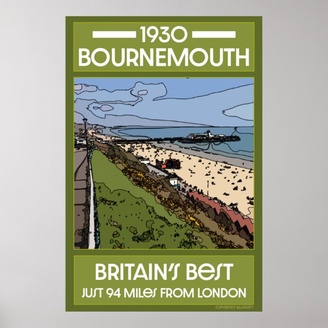 Affiche Bournemouth Vintage Retro Art (Devant)