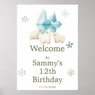 Affiche Bours polaires d'hiver mignons Fête d'anniversaire