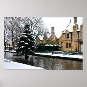 Affiche Bourton sur l'eau Cotswolds Arbre de Noël