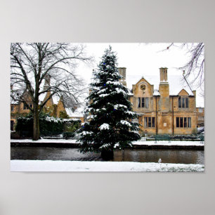 Affiche Bourton sur l'eau Cotswolds Arbre de Noël