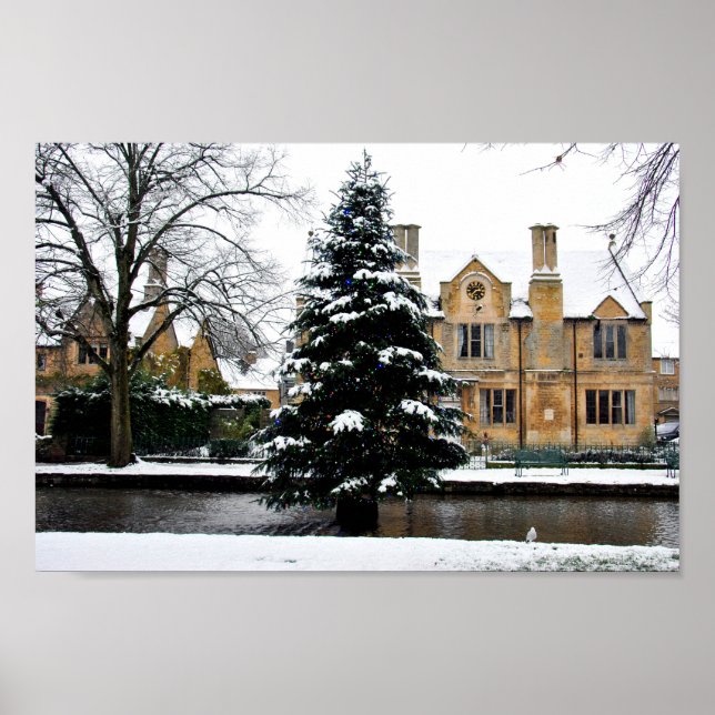 Affiche Bourton sur l'eau Cotswolds Arbre de Noël (Devant)