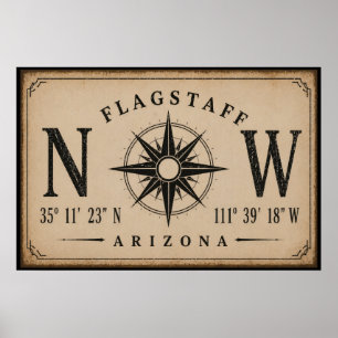 Affiche Boussole des coordonnées de l'Arizona vintage