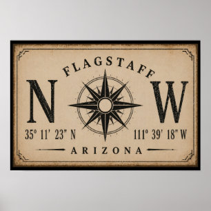 Affiche Boussole des coordonnées de l'Arizona vintage