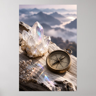 Affiche Boussole en laiton et cristal de quartz Ethéré Sti