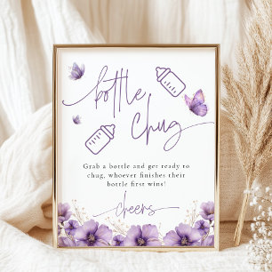 Affiche Bouteille Beer Purple Papillon Baby shower Jeu
