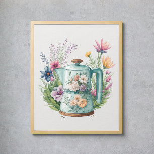 Affiche Bouteille de café colorée fleur sauvage