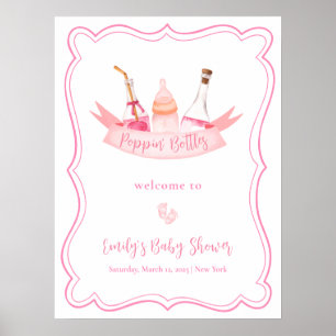 Affiche Bouteille de Champagne Rose Cadre Fille Baby Showe