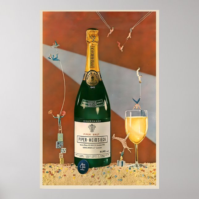 Affiche Bouteille de Champagne Vin Boisson Cuisine Rétro V (Devant)