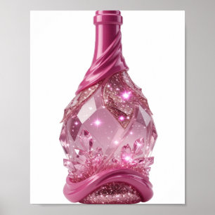 Affiche Bouteille de désirs en verre rose argenté vibrant