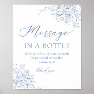Affiche Bouteille de Message de Mariage Bleu de France