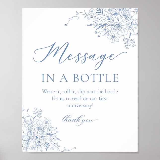Affiche Bouteille de Message de Mariage Bleu de France (Devant)