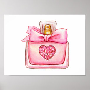 Affiche Bouteille de parfum en Aquarelle rose
