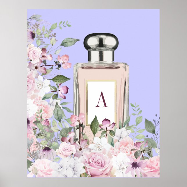Affiche Bouteille de parfum pourpre Floral Joli Chic Monog (Devant)